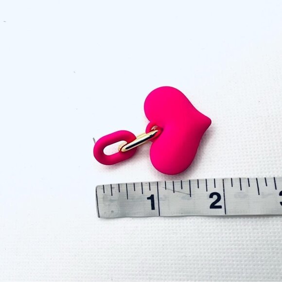 Hot Pink Heart and Chain Detail Drop Statement Earrings Feminine Chunky Barbie - Picture 6 of 11